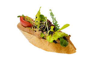 Bruschetta with pate and blueberry confiture
