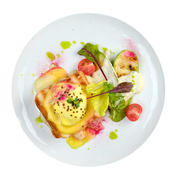 Croque-madam with grilled zucchini and cheese sause