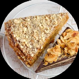 Homemade waffle cake with condensed milk and nuts