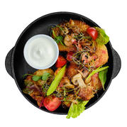 Brand potato pancakes with mushrooms and sour cream