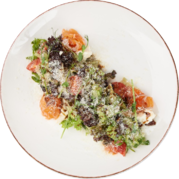 Salad with light-salted salmon and Philadelphia cheese